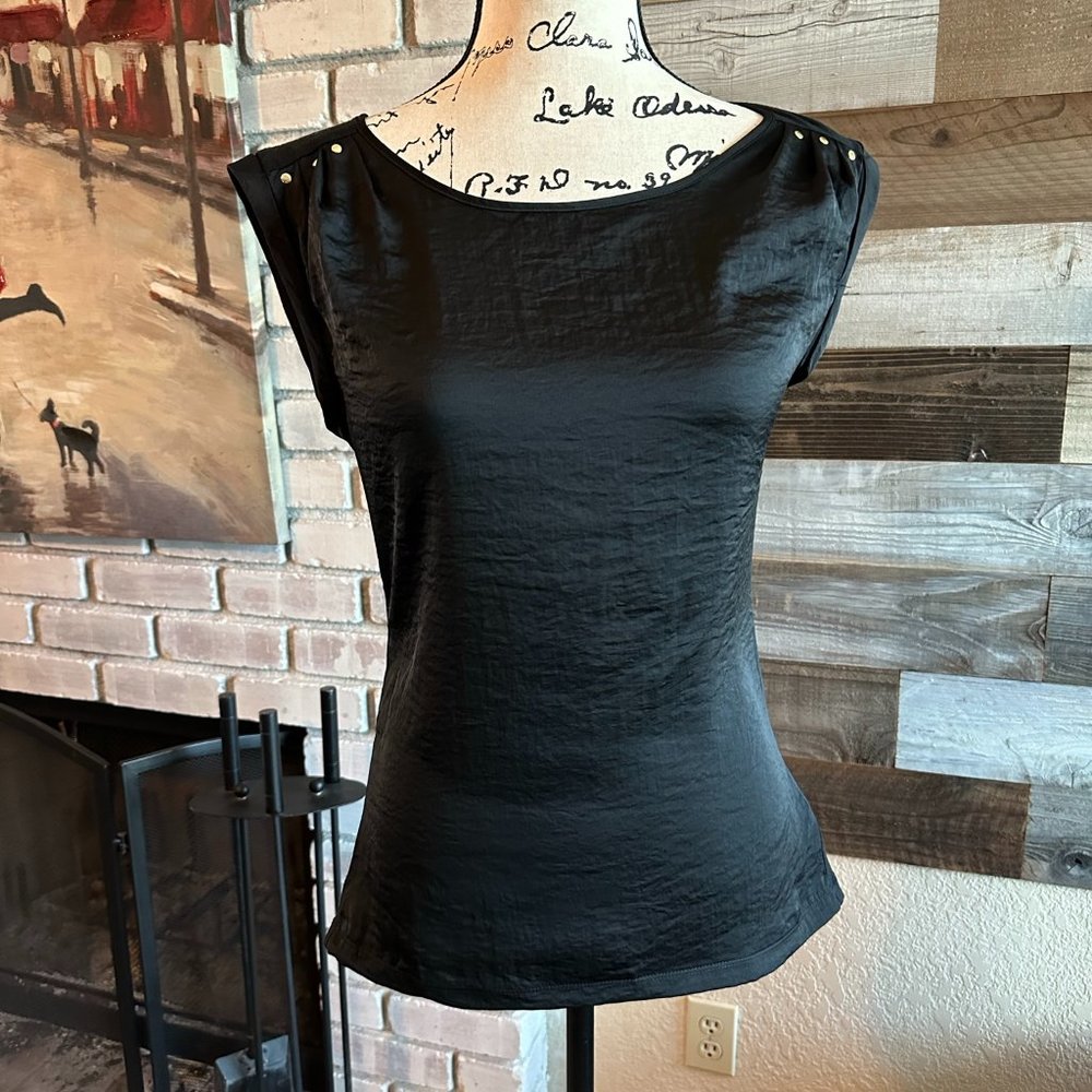 Limited black sleeveless top with gold should detail.  XS.